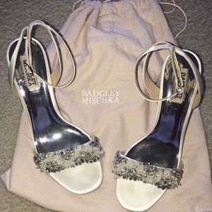 Badgley Mishka ivory pearl rhinestone heel sandal